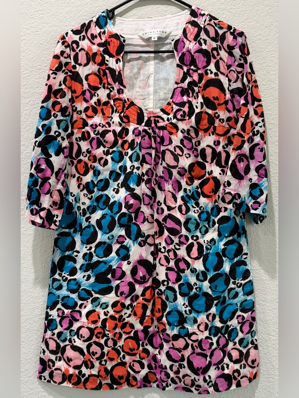 Trina Turk Animal Print Mini Dress Pink & Blue Size 4